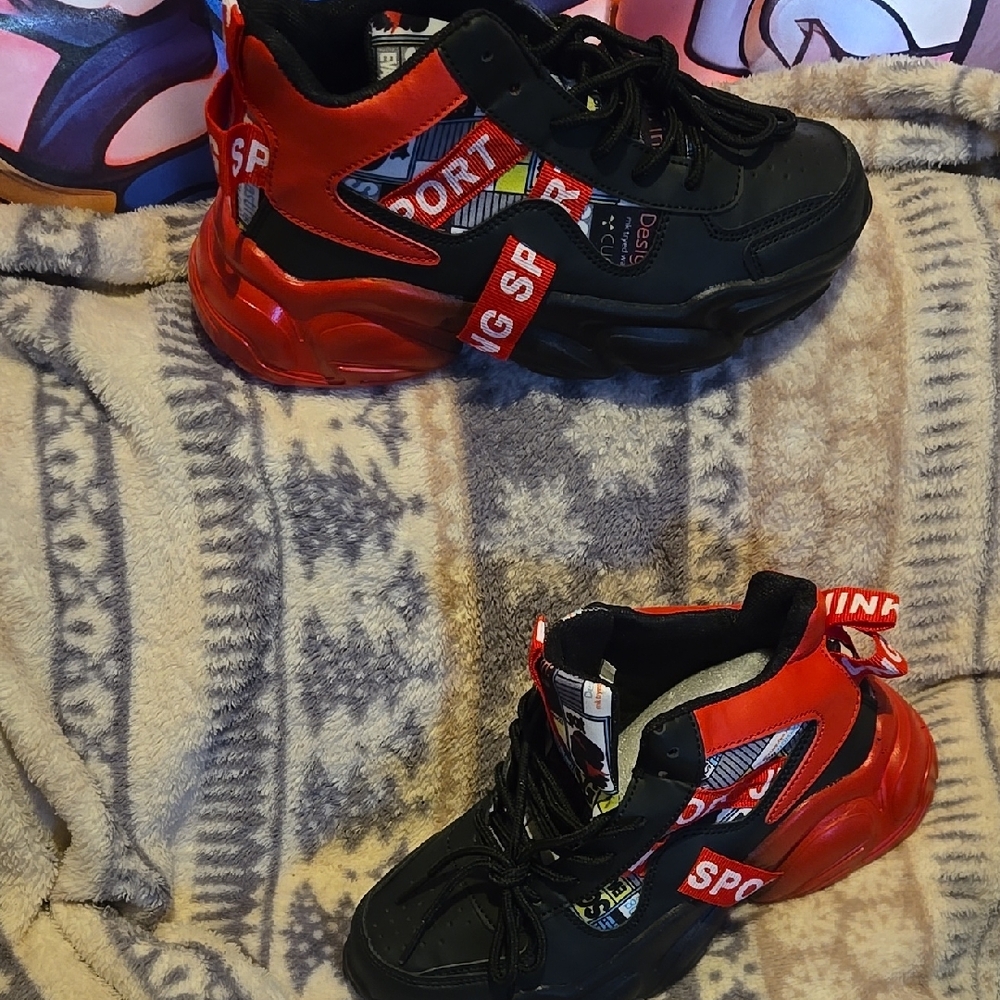 Sporty Black and Red Sneakers